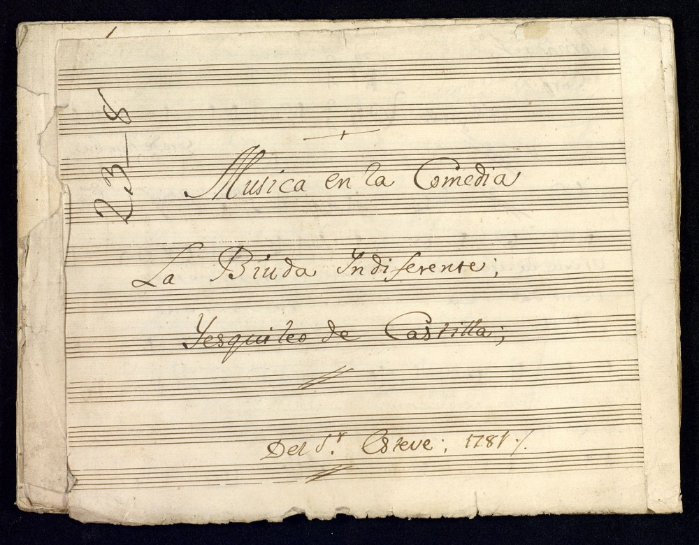 Esteve, Pablo (ca. 1730-1794). Musica en la comedia la biuda yndiferente y esquileo de Castilla [Música manuscrita].-- 1781
