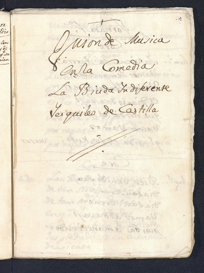 Laviano, Manuel Fermín de. Guion de Musica en la Comedia La Biuda Indiferente y esquileo de Castilla [Manuscrito] [ca.1781]