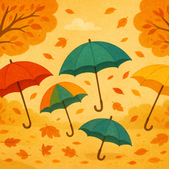 Imagen de unos paraguas de colores en otoño