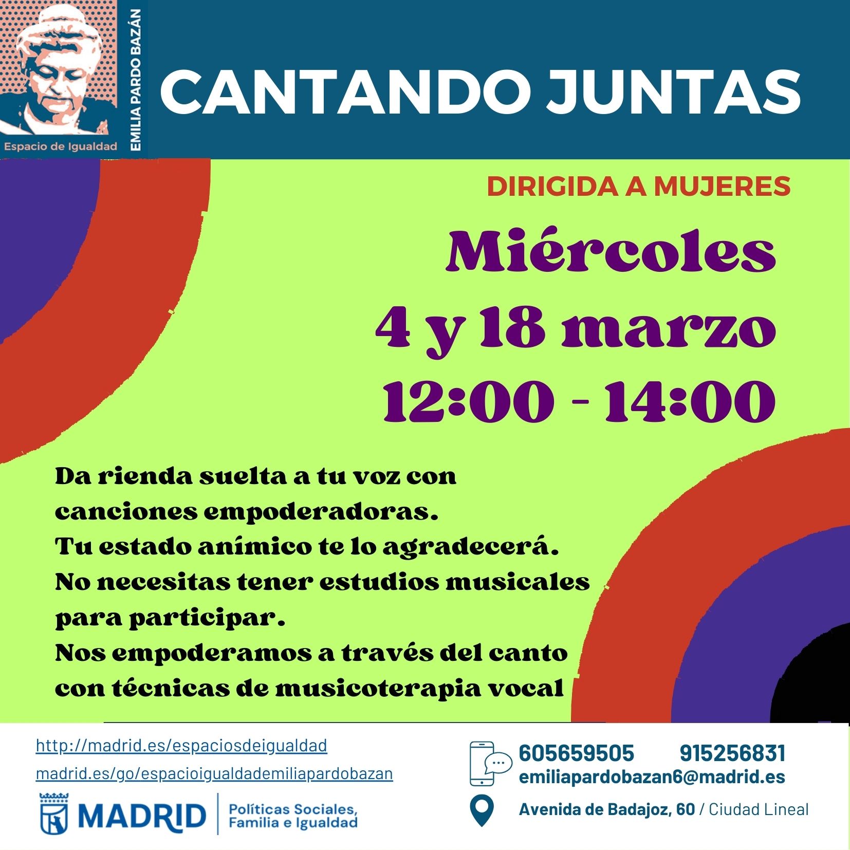 cantando juntas. dirigido a mujeres. espacio de igualdad emilia pardo bazan